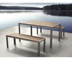 Conjunto de jardín en aluminio - Mesa 180 cm - 2 bancos - Polimadera marrón - NARDO