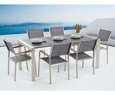 Conjunto de jardín mesa con tablero gris de piedra natural 180 cm, 6 sillas grises GROSSETO