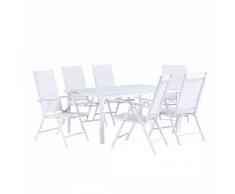 Conjunto de jardín en aluminio- Mesa de 160cm - Seis sillas - blanco - CATANIA