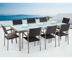 Conjunto de jardín mesa en vidrio 220 cm, 8 sillas en ratán GROSSETO