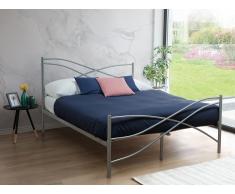Cama de matrimonio - Metal - Con somier - 160x200 cm - Plata - VELA