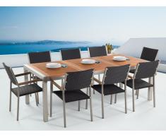 Conjunto de jardín mesa en madera de Caoba 220 cm, 8 sillas en ratán GROSSETO