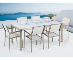 Conjunto de jardín mesa en vidrio blanco 180 cm, 6 sillas blancas GROSSETO
