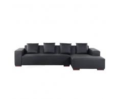 Sofá esquinero - Sofá en piel - Chaise longue izquierdo - Negro - LUNGO