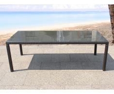 Mesa de ratán con tablero de vidrio - Mesa de jardín 160 cm - ITALY