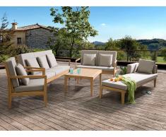 Conjunto de jardín de madera - Mesa - 2 Bancos - Sillón - Tumbona - PATAJA