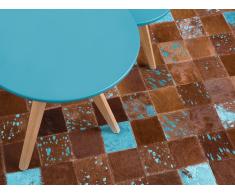 Alfombra - Cuero - Patchwork - 80x150 cm - Marrón y azul - ALIAGA