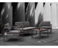 Conjunto de jardín en aluminio - Sofá, Mesa y 2 Sillas - Gris oscuro - SALERNO