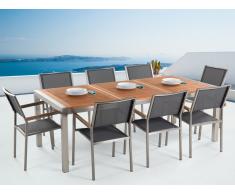 Conjunto de jardín mesa en madera 220 cm, 8 sillas grises GROSSETO