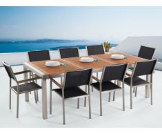 Conjunto de jardín mesa en madera 220 cm, 8 sillas negras GROSSETO