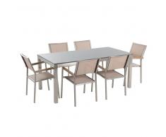 Conjunto de jardín - Granito gris una placa - Mesa 180 cm con 6 sillas beige - GROSSETO