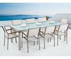 Conjunto de jardín mesa en vidrio 220 cm, 8 sillas blancas GROSSETO