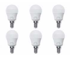 Bombilla LED ahorradora de energía - Globo - Blanco cálido - Set de 6 - 5 W, E 14, 4.5 x 8.2 cm