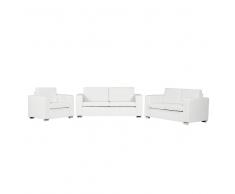 Conjunto de sofás - 3 piezas - Sofá de 3 plazas - Sofá de 2 plazas - Butaca - Piel - Blanco - HELSINKI