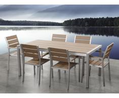 Conjunto de jardín en aluminio - Mesa y 6 sillas marrón - VERNIO