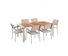 Conjunto de jardín mesa en madera 180 cm, 6 sillas beige GROSSETO