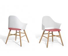 Silla de comedor - Plástico con madera de roble - Color blanco-rojo - BOSTON