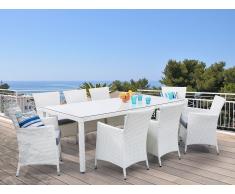 Mesa de ratán en blanco con 8 sillas - Juego de comedor para jardín - ITALY