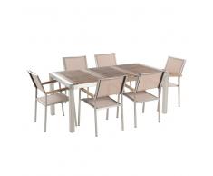 Conjunto de jardín -Tablero de madera acacia - Mesa 180 cm con 6 sillas beige -GROSSETO