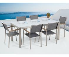 Conjunto de jardín mesa en vidrio blanco 180 cm, 6 sillas grises GROSSETO