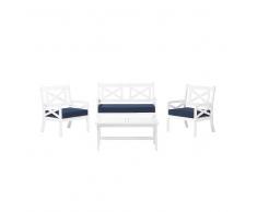 Conjunto de jardín en madera blanco con cojines azul BALTIC