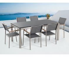 Conjunto de jardín mesa con tablero de piedra natural 180 cm, 6 sillas grises GROSSETO