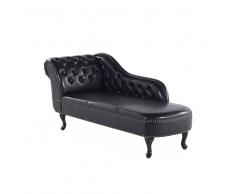 Sofá Chesterfield - Chaise longue - Piel sintética - Negro lustroso - NIMES