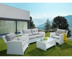 Conjunto de jardín - Ratán - Mesa - Sofá - 2 butacas - Blanco - SAN MARINO