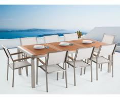 Conjunto de jardín mesa en madera de Caoba 220 cm, 8 sillas blancas GROSSETO