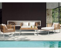 Conjunto de jardín - Acero inoxidable - Madera - Sofá - 2 Sillones - Reposapiés - BERMUDA