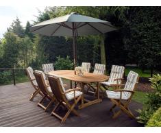 Conjunto de jardín de mesa y 8 sillas con almohadas beige-verde y sombrilla gris MAUI
