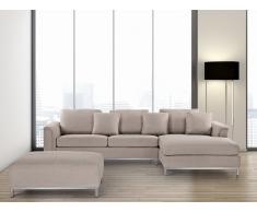 Sofá esquinero tapizado en beige con reposapiés izquierdo OSLO