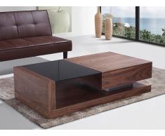 Mesa de centro - Cajón - Superficie de vidrio negro - 130 x 70cm - Nogal - PORTO