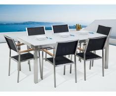 Conjunto de jardín mesa en vidrio blanco 180 cm, 6 sillas negras GROSSETO
