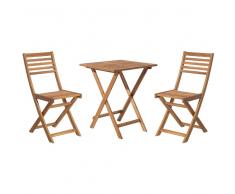 Conjunto de jardín de madera - Mesa - 2 sillas - Marrón claro - FIJI