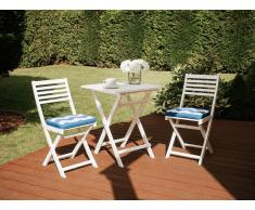 Conjunto de jardín, Mesa + 2 sillas, con cojín blanco-azul, FIJI