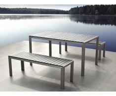Conjunto de jardín en aluminio - Mesa 180 cm - 2 bancos - Polimadera gris - NARDO