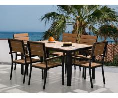Conjunto de jardín en aluminio -Mesa 150 cm - 6 sillas - Marrón - COMO