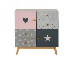 Maisons du Monde Cajonera con 2 puertas y 4 cajones gris y rosa April