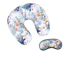Maisons du Monde Cojín y antifaz de viaje con estampado tropical