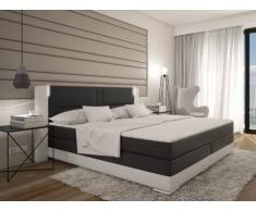 Conjunto boxspring completo cabecero con Leds + somieres + colchón + cubrecolchón ASTI - 2x80x200 cm - piel sintética - Blanco y gris