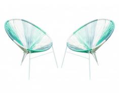 Conjunto de 2 sillas de jardín ALIOS II de fibras de resina trenzada - Blanco, gris, verde agua