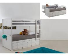 Cama litera separable ANCHISE - 90x190cm - Con compartimentos - Lacado blanco