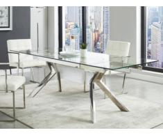 Mesa de comedor extensible VELIKA - Cristal templado y metal - 6 a 8 comensales