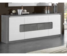 Aparador PERCEPTION - LEDs - 4 puertas - Gris y blanco