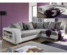Sofá cama rinconero de tela y piel sintética KUOPIO - Gris/blanco - Ángulo derecho
