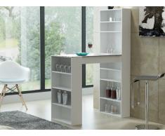 Mueble bar SKARN - Blanco y tablero con efecto granito