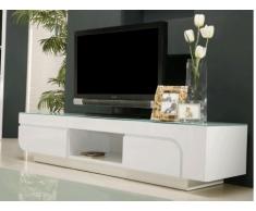 Mueble TV BRADY - MDF lacado blanco & cristal templado - 2 puertas & 1 hueco