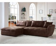 Sofá cama rinconero de microfibra envejecida ROMANE - Chocolate vintage - Ángulo izquierdo