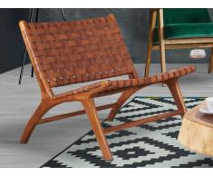 Sillón TAIKA de teca maciza y cuero con efecto envejecido